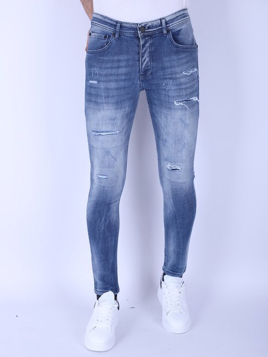 Mannen Spijkerbroeken Slim Fit met Scheuren - 1095 - Blauw