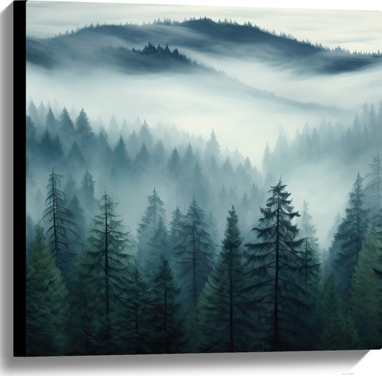 Canvas - Bomen - Bossen - Mist - 60x60 cm Foto op Canvas Schilderij (Wanddecoratie op Canvas)