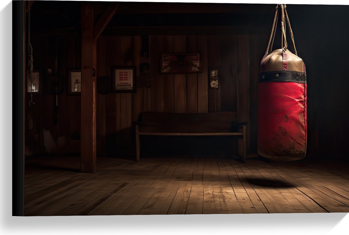 Canvas - Kamer - Bokszak - Palen - Sporten - Hout - 60x40 cm Foto op Canvas Schilderij (Wa