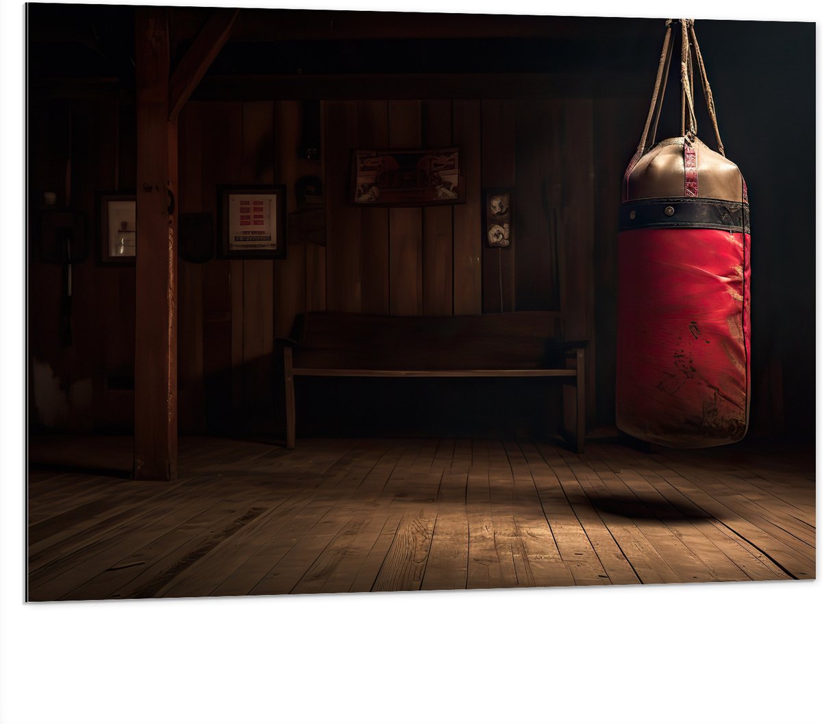 Dibond - Kamer - Bokszak - Palen - Sporten - Hout - 100x75 cm Foto op Aluminium (Wanddecor