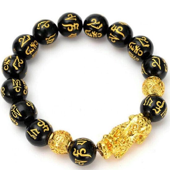 Edmondo - Feng Shui armband - 21 cm - Zwart/Goud- Origineel Feng Shui Rijkdom armband - Feng Shui Pixiu Gold Wealth Bracelet - Attracts Wealth - Geluksbrenger armband