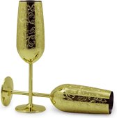 Champagneglazen set van 2 roestvrij staal champagnefluit onbreekbare wijnbekers voor bruiloft jubileum tuin barbecuefeest - 280 ml (goud)