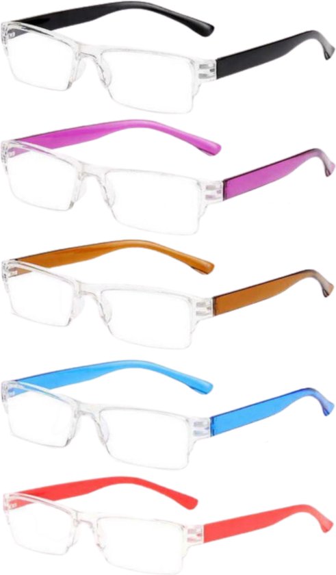 XYZ Eyewear Set de 5 Lunettes de lecture +3,50 - Femme - Homme - Lunettes de lecture - Trendy - Lunettes de lecture - Lunettes de lecture avec prescription - Avantage - Sans monture - Avec prescription +3,50