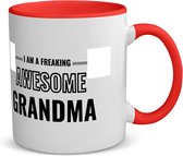 Akyol - i am a freaking awesome grandma koffiemok - theemok - rood - Oma - de meest geweldigste oma - verjaardagscadeau - verjaardag - cadeau - cadeautje voor oma - oma artikelen - kado - geschenk - gift - 350 ML inhoud