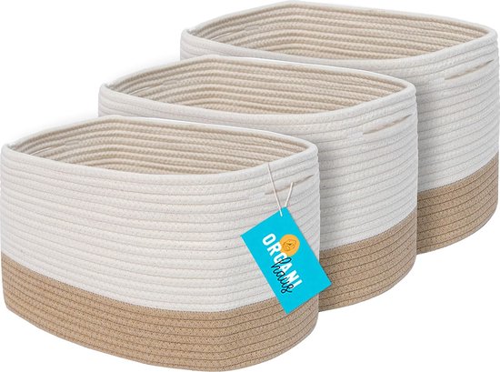Set van 4 opbergmanden, katoenen touw, gevlochten, mand, opbergmandjes, luiertafel, organizer, stapelbare multifunctionele organisatiemand voor badkamer, kinderkamer, woonkamer