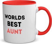 Akyol - worlds best aunt koffiemok - theemok - rood - Tante - de beste tante - verjaardagscadeau - verjaardag - cadeau - cadeautje voor tante - tante artikelen - kado - geschenk - gift - 350 ML inhoud