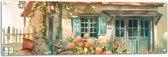 Tuinposter – Schilderij - Huis - Fiets - Bloemen - 120x40 cm Foto op Tuinposter (wanddecoratie voor buiten en binnen)