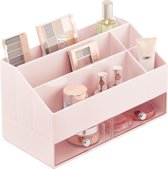 Cosmetische organizer - opbergdoos met 5 vakken en 2 lades voor make-up, nagellak en schoonheidsproducten - de ideale make-upopslag - roze/transparant