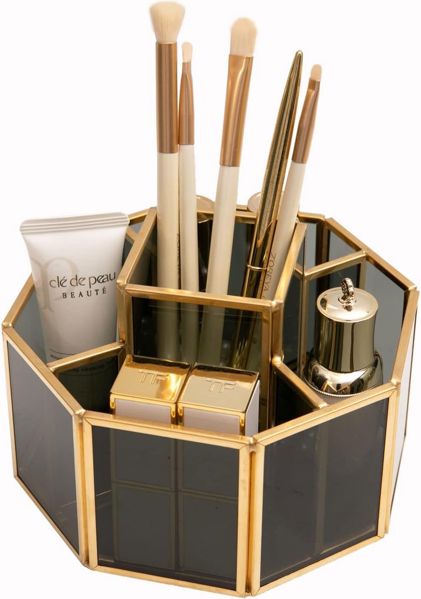 Goedkoopste 360° draaibare kwastenhouder met 5 vakken, make-up organizer, cosmetica-opbergdoos, glas, beauty organizer, pennenhouder en tafelorganizer