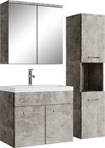 Badplaats Badkamermeubel Set Montreal 60 cm - Beton Grijs - Badmeubel met spiegelkast en zijkast