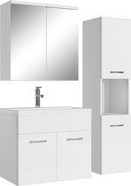 Badplaats Badkamermeubel Set Montreal 60 cm - Wit Hoogglans - Badmeubel met spiegelkast en zijkast