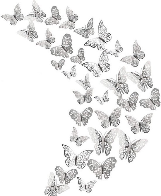 Vlinder muurstickers 3D, 36 stuks, decoratie accessoire voor op de muur