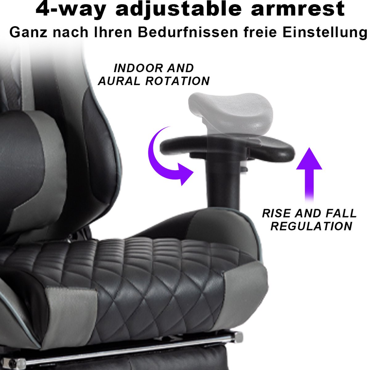 FOXSPORT Game Stoel - Gaming Stoel - Gaming Chair - Bureaustoelen - Bureaustoel Met Nekkussen & Verstelbaar Rugkussen - Instelbare Zithoogte - Gaming Accesoires - Met beensteunen - Zwart – foto 3