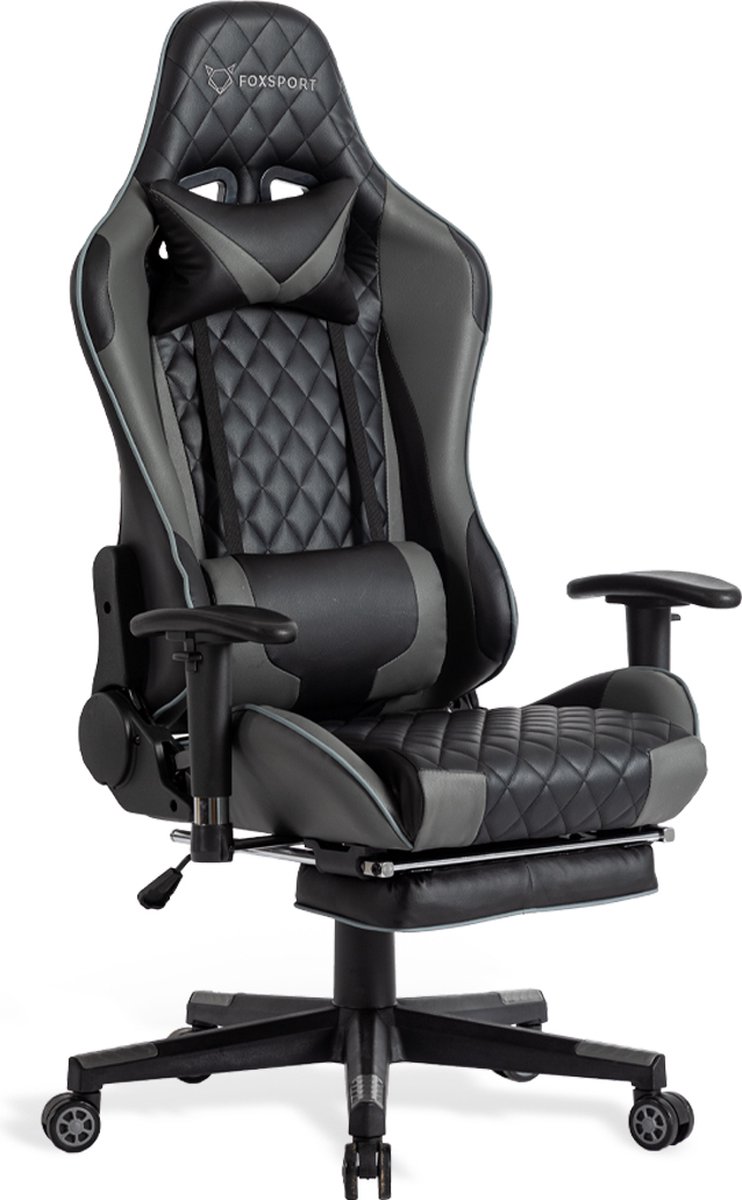 FOXSPORT Game Stoel - Gaming Stoel - Gaming Chair - Bureaustoelen - Bureaustoel Met Nekkussen & Verstelbaar Rugkussen - Instelbare Zithoogte - Gaming Accesoires - Met beensteunen - Zwart - FOXSPORT - €119,99