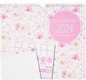 Planificateur familial Fleurs 2024 - Rose / Wit- calendrier - planificateur hebdomadaire - Y compris feuille d'autocollants