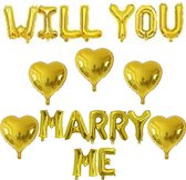 Ballonnen set Will You Marry Me goud met 5 grote harten - aanzoek - bruiloft - huwelijk - valentijn - ballon - hart