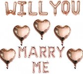 Ballonnen set Will You Marry Me rosé goud met 5 grote harten - will you marry me - huwelijk - aanzoek - folie - ballon - hart - valentijn