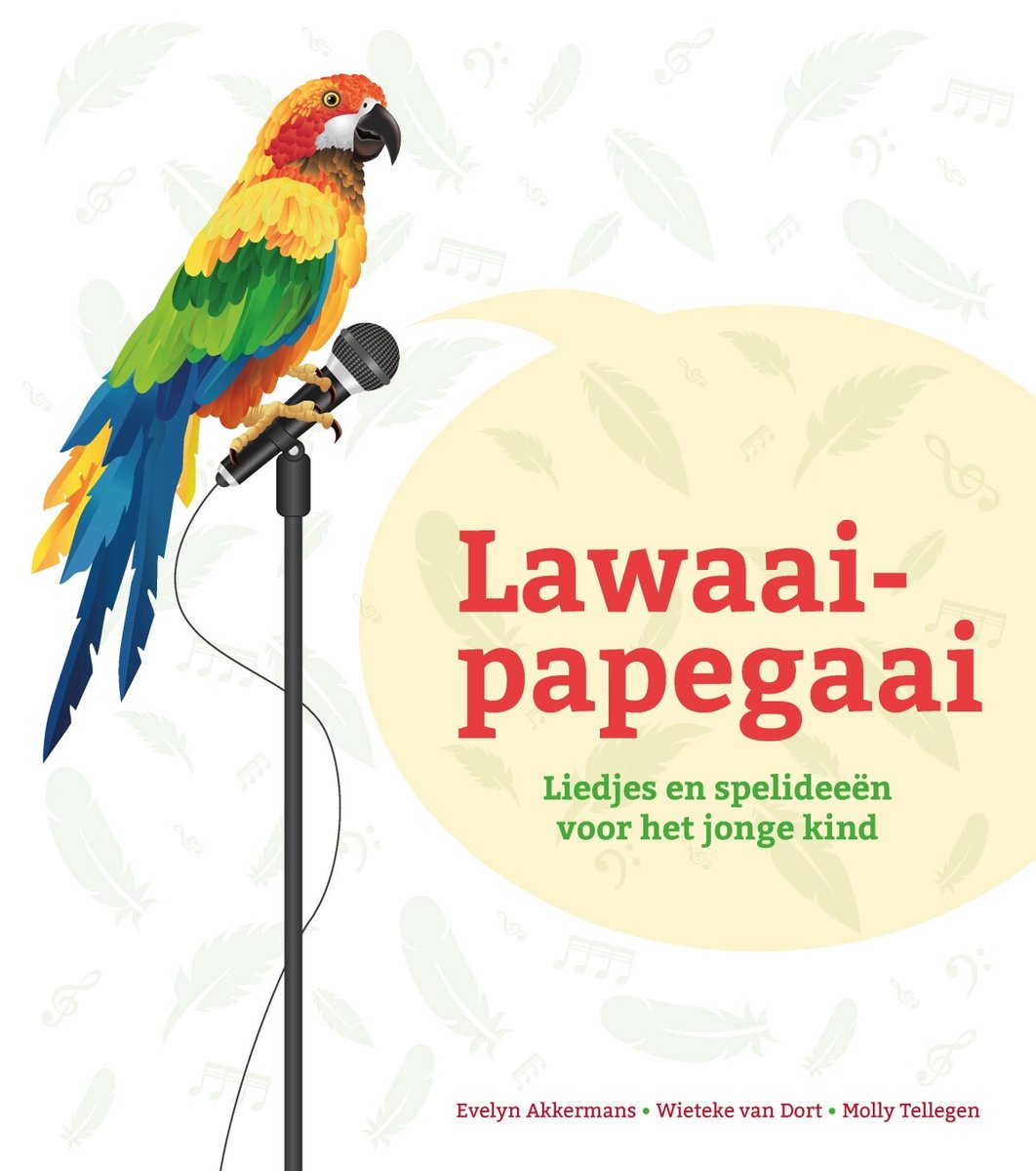 Gekleurde papegaai bij een microfoon met de titel Lawaaipapegaai.