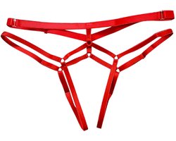 Sexy String Zonder Stof - Rood - Transparant - Open Kruis - Bondage Riem - G-String Tuigje - Erotisch - Lingerie / Ondergoed - Maat XXL