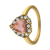 Lucardi Dames Stalen goldplated ring vintage hart light peach - Ring - Staal - Goudkleurig - 20 / 63 mm