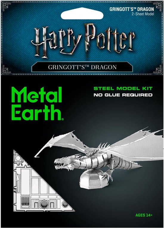 Doos van Metal Earth Harry Potter Gringotts Draak metaalmodel bouwpakket.