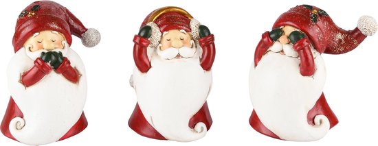 Dekoratief | Santa horen/zien/zwijgen, rood/wit, resina, 7x6x8cm, set van 3 stuks | A235822
