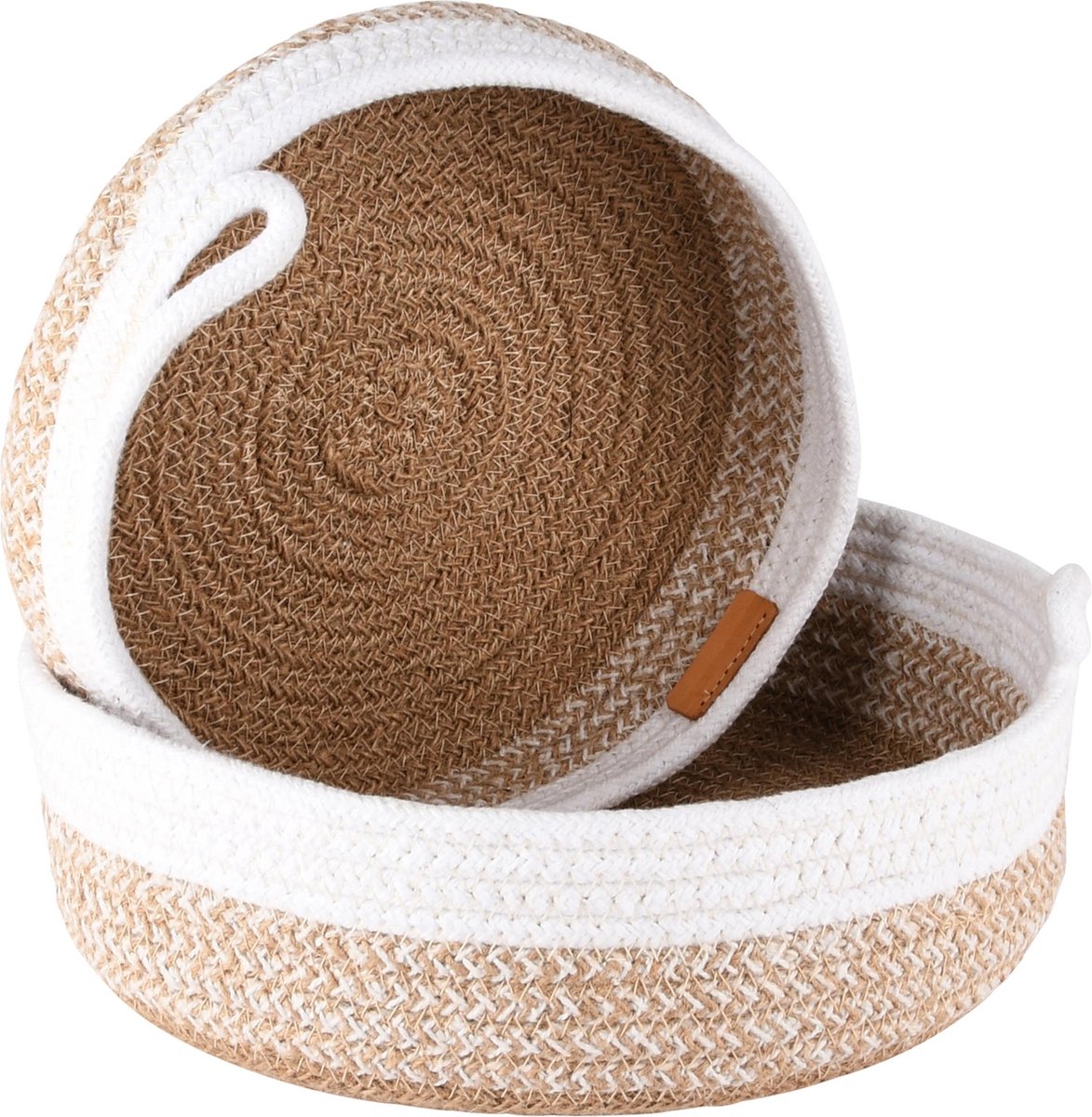 dekoratief Set 2 manden rond, naturel/wit, katoen, 25x25x10cm | A238181