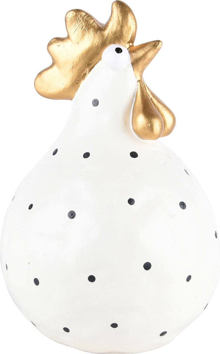 Dekoratief | Kip wit/goud m/zwarte stippen, resina, 12x12x19cm | A220711