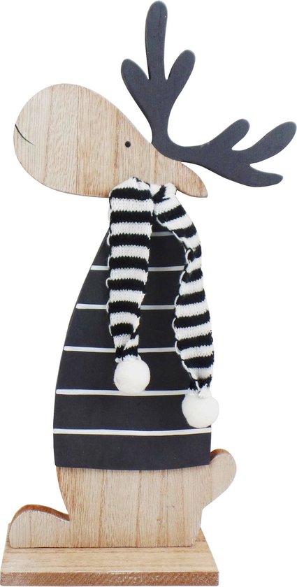 Décoratif | Renne Deco avec écharpe, noir/blanc/naturel, bois, 32x16x6cm |  A225162 | bol.com