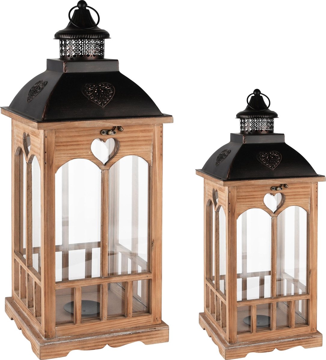 Set van 2 lantaarns / windlichten - Bruin / Beige / Antraciet - 24 x 24 x 61 cm hoog (grootste lantaarn).