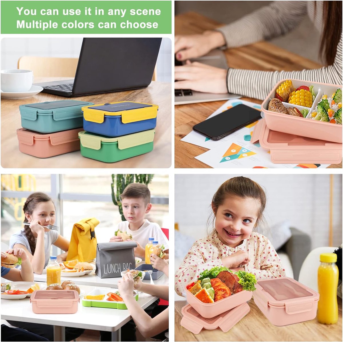 Diboniur Lunch Box, Bento Lunch Box Enfant Adulte 1400ml avec 3