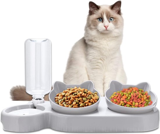 ne&no® Siliconen kattenbak, verhoogd met verstelbare helling, verhoogde voerbak voor katten, verhoogde kattenvoerbak, kattenbak