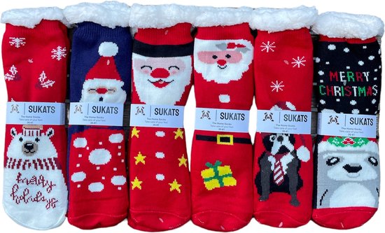 Sukats® Huissokken - Homesocks - 6 Paar - Maat 36-41 - Anti-Slip - Fluffy Sokken - Huissokken Dames - Kerst - Kerstsokken - Slofsokken - Variant 1 - Meerdere Maten en Varianten