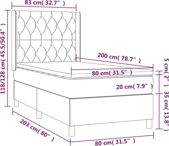 vidaXL Boxspring - Boxspringbed - Boxspring met matras stof blauw 80x200 cm - Bed - Slaapkamerinrichting - Tweepersoonsbed