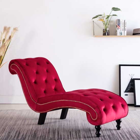 The Living Store Chaise Longue - Rood Fluweel - 145 x 52 x 77 cm - Charmant en Comfortabel