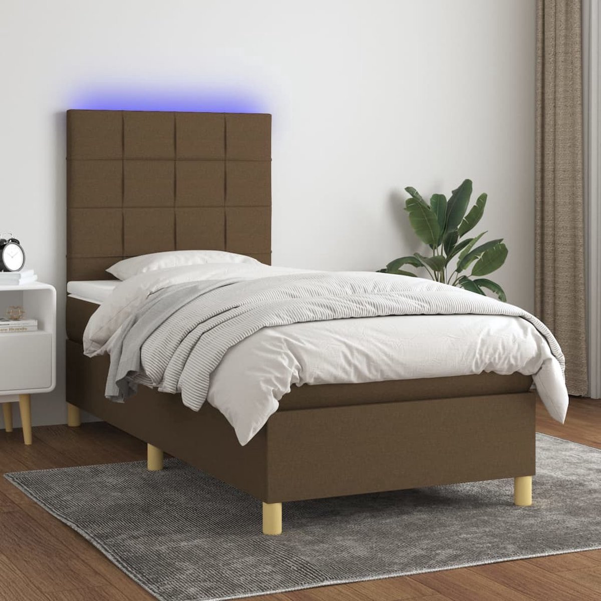 The Living Store Boxspring Set - LED - USB - Donkerbruin - 203x80x118/128cm - Pocketvering
