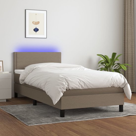 The Living Store Boxspring - Bed met Matras en LED - 203x100x78/88cm - Duurzaam - Verstelbaar hoofdbord - Kleurrijke LED-verlichting - Pocketvering matras - Huidvriendelijk topmatras - Kleur- Taupe