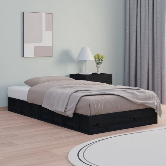 The Living Store Bed - Massief grenenhout - Zwart - 202.5 x 108 x 21 cm - 90 x 200 cm - Montage vereist