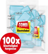 Combi-Label pliable Étiquettes pour clés turquoise avec incrustation - Porte-clés - Etiquette nominative – pliable 100 pièces