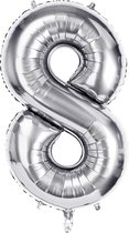 Folieballon - Verjaardag Versiering - Cijferballon Zilver - Getal 8 - 45cm