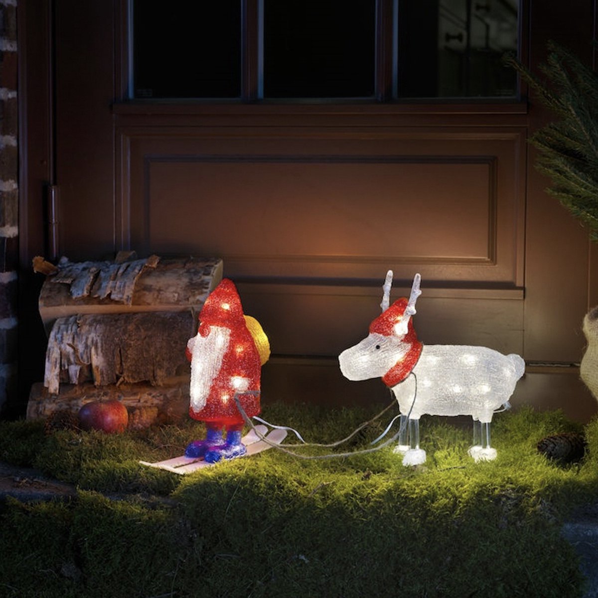 Konstsmide Kerstman en rendier - 3D kerstfiguur - Rood/Wit - 25cm hoog - IP44