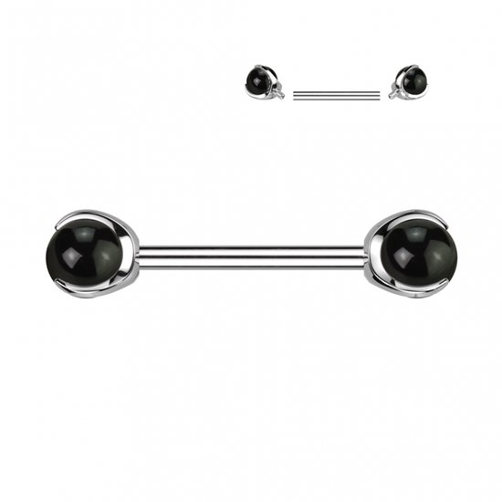 piercing natuursteen met claw Black Agaat 1.6x14