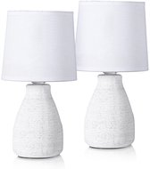 BRUBAKER Set de 2 lampes de table ou de chevet - 28 cm - blanc - pieds de lampe en céramique - parasols en coton - maison de campagne shabby chic