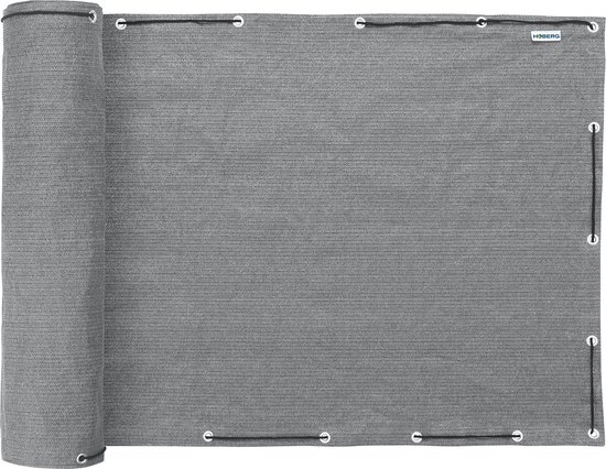 Hoberg Paravent pour balcon, cordon extra long (20 m), opaque, résistant aux intempéries, résistant aux UV, infroissable, hydrofuge, 90 x 500 cm, gris