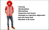 Bodywarmer rood/wit geblokt afgezet met rood bont maat.XXL – valt klein – Brabant festival thema feest party evenement foute party
