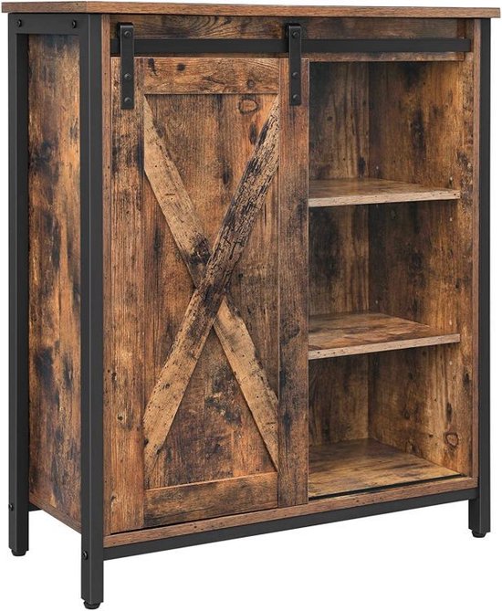 Vasagle dressoir met schuifdeur en verstelbare planken - Stalen frame - Industriële vintage stijl - bruin-zwart - LSC88BX