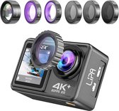 Lipa AT-S81ER 4K action camera IPS Wifi - Onderwatercamera - Vlog camera - Wifi camera - Dashcam - Alternatief GoPro - Sony IMX sensor - 21 accessoires- Met 5 lensfilters- Dual Screen - SD 256 GB - 4K 60 FPS - Beeldstabilisatie - +SD 16 GB en koffer