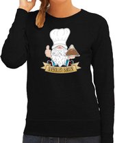 Bellatio Decorations foute kersttrui/sweater dames - Oliebollen bakker - zwart - kabouter/gnoom XL