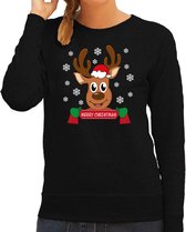 Bellatio Decorations foute kersttrui/sweater dames - Rendier - zwart - Merry Christmas XXL