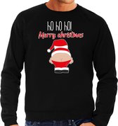 Bellatio Decorations foute kersttrui/sweater heren - Kerstman - zwart - Merry Christmas XXL